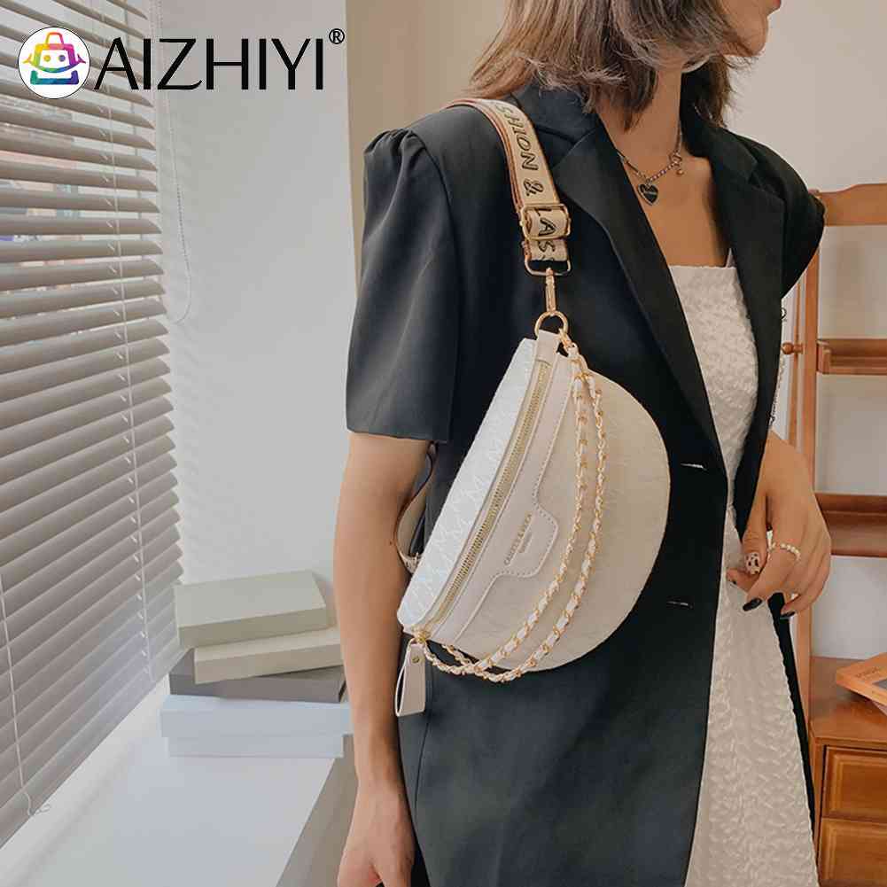 Vintage Shoulder Bag Printed Letter Women Saddle Waist Bag Canvas Phone Pouch Chains Ladies Wide Strap for Travel Work Hot-sale