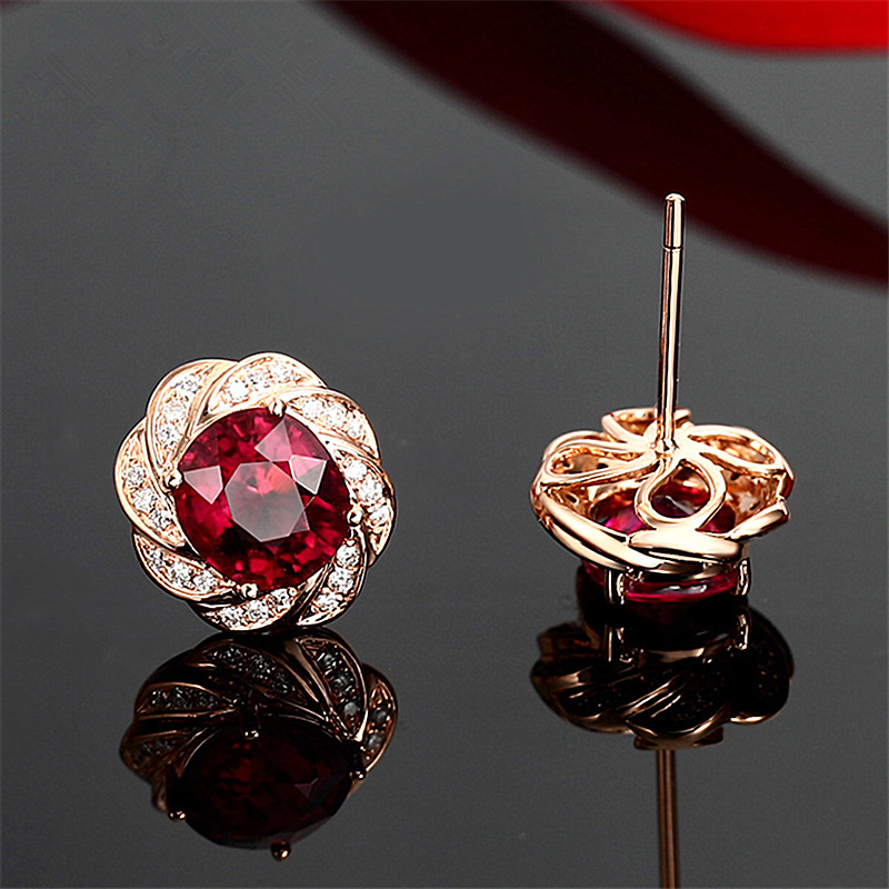 Cute Garnet cz Stud Earring 100% Real 925 sterling silver Jewelry Engagement Wedding Earrings for Women Bridal Gift