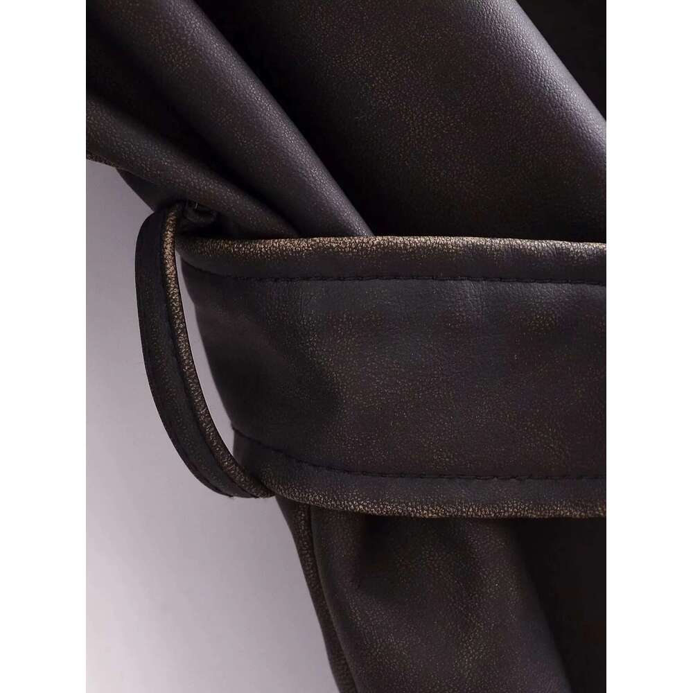 shanshi leather jacket women Fashionable French style women's clothing with vintage washed faux leather buckle long windbreaker belt
