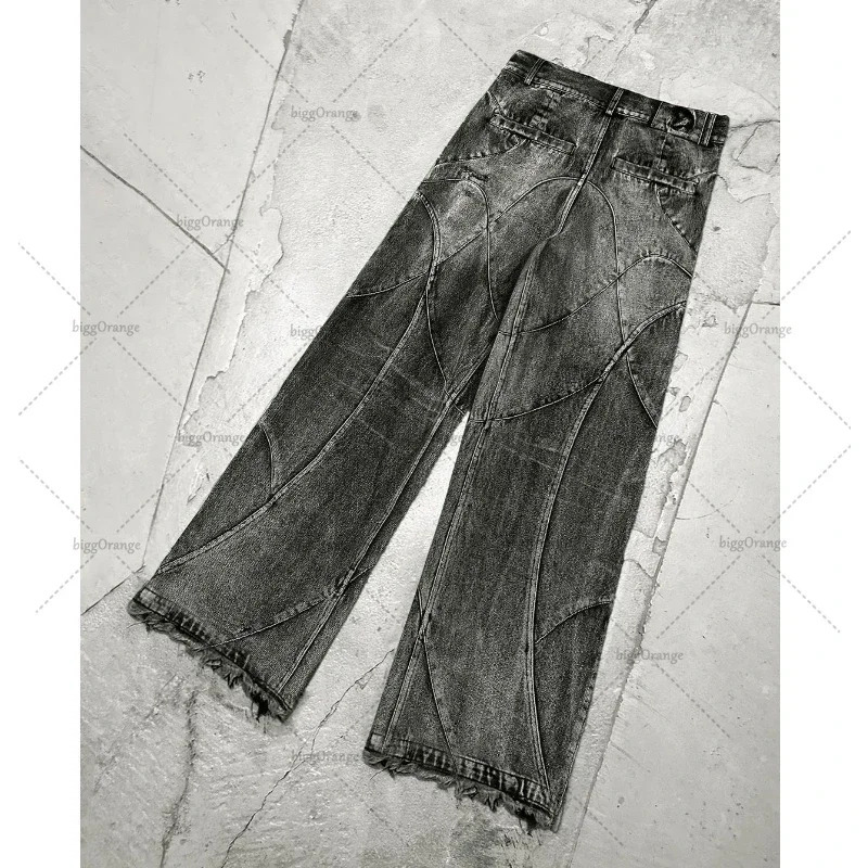 Y2k streetwear punk hip-hop jeans West workwear ripped rap style loose wash plus size clothing mens mop pants 241108
