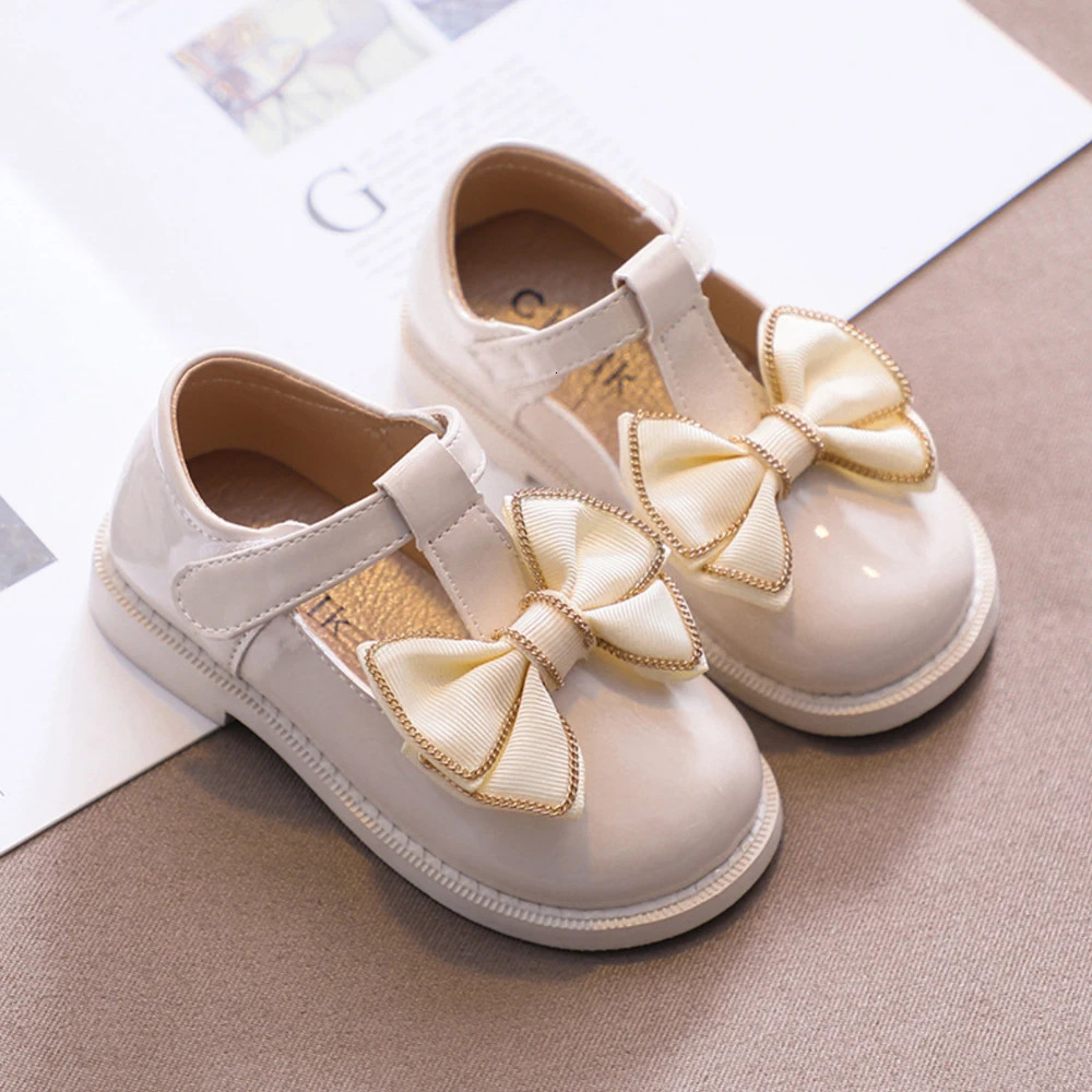 Baby Girl Cute Bow Shoes Leather Preschool Childrens First Birthday Party Pink Soft Cushion Solid Color Red Burgundy Christmas Halloween 241111