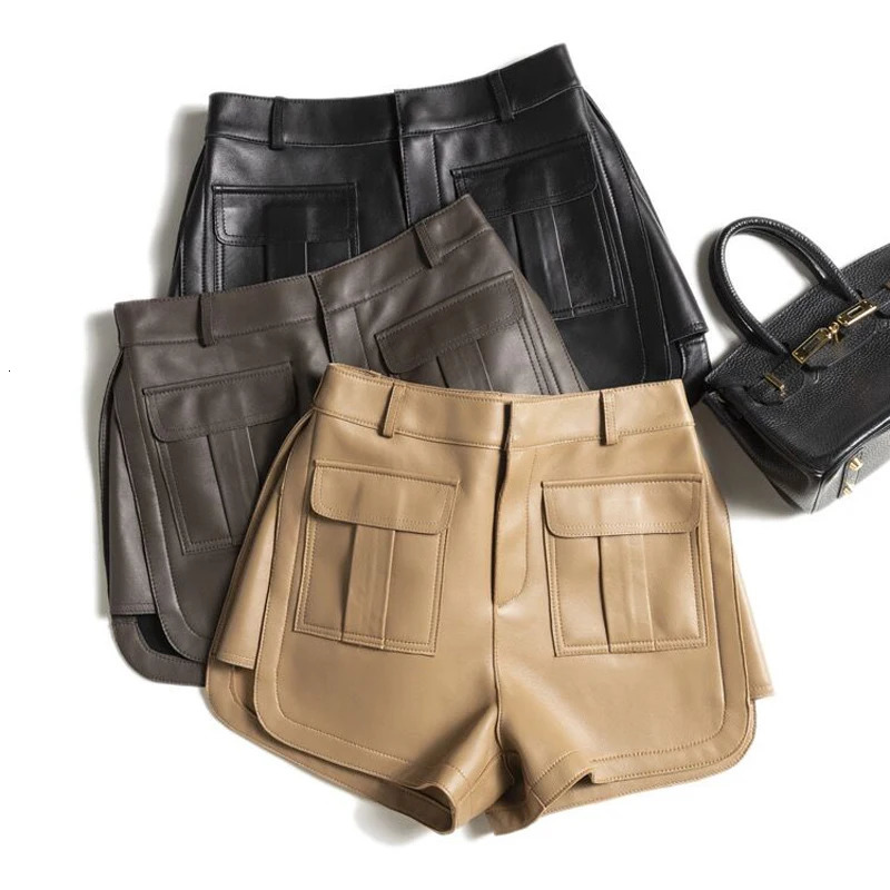 Women's Genuine Leather Wide Leg Shorts: Casual & Sexy Pure White Summer Boots Mini Pants