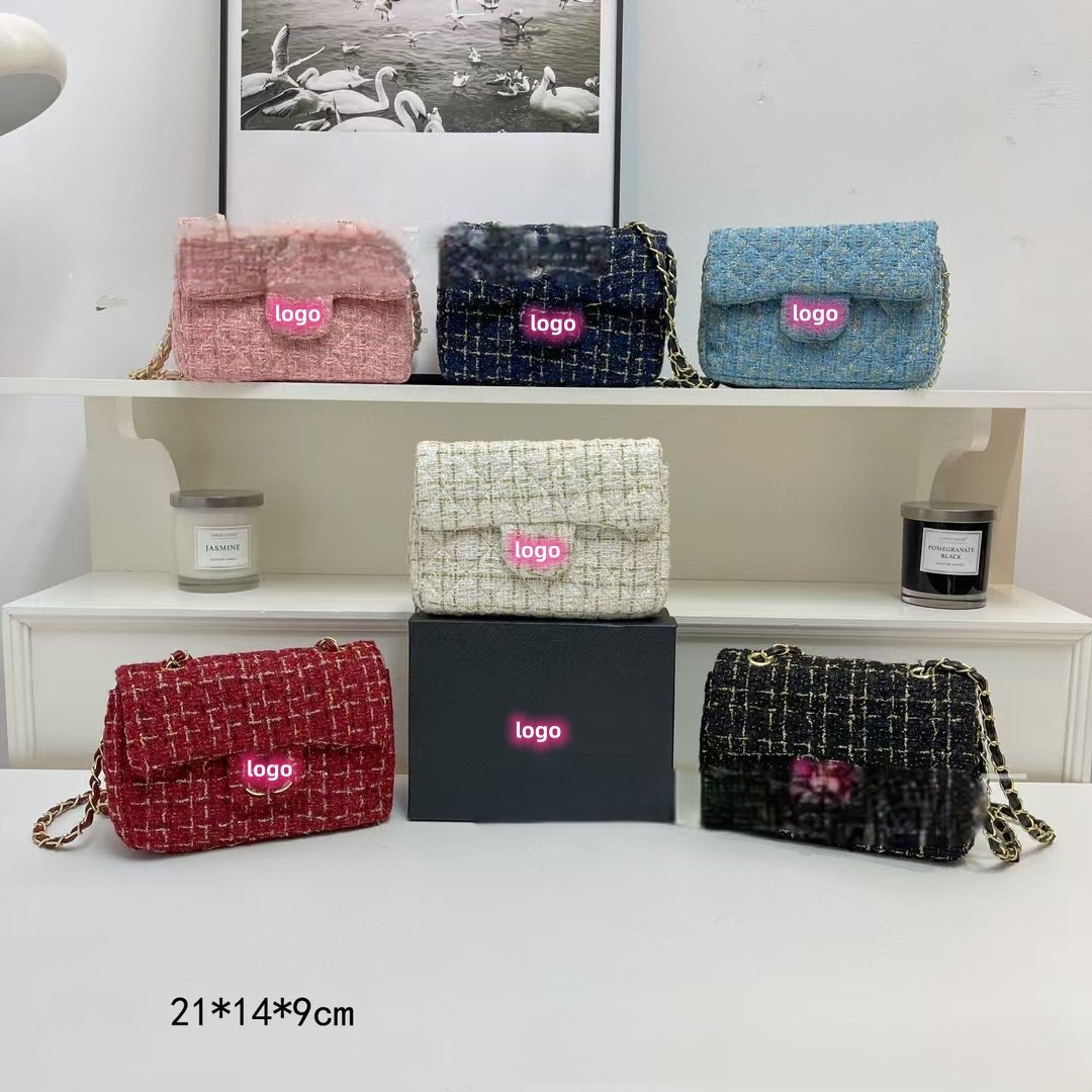 Top Quality Classic Flap Shoulder Bag Tweed Bag Quilted Rough Wool Vintage Flap Mini Luxury Swivel Lock Metal Chain Designer Ladies Handbag
