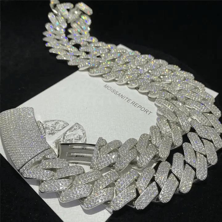 Fashion Jewelry 3ex D Color VVS Moissanite Cuban Chain With Hip Hop Custom Size Sier Necklace For Men Women