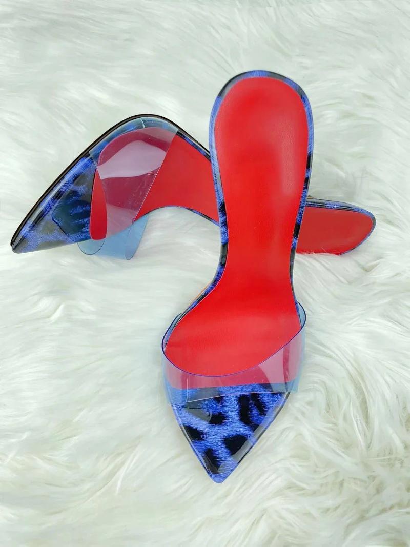 Slippers Leopard Print Pointed High-heeled For Women With Slim Heels And Exposed Toes Half Drag Minimalist Sandals 33-46