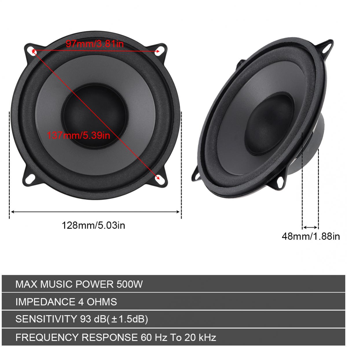 5 Inch 500W Car Speaker 2-Way HiFi Coaxial Auto Door Music Stereo Full Range Frequency Subwoofer Car Audio Automotive Speakers