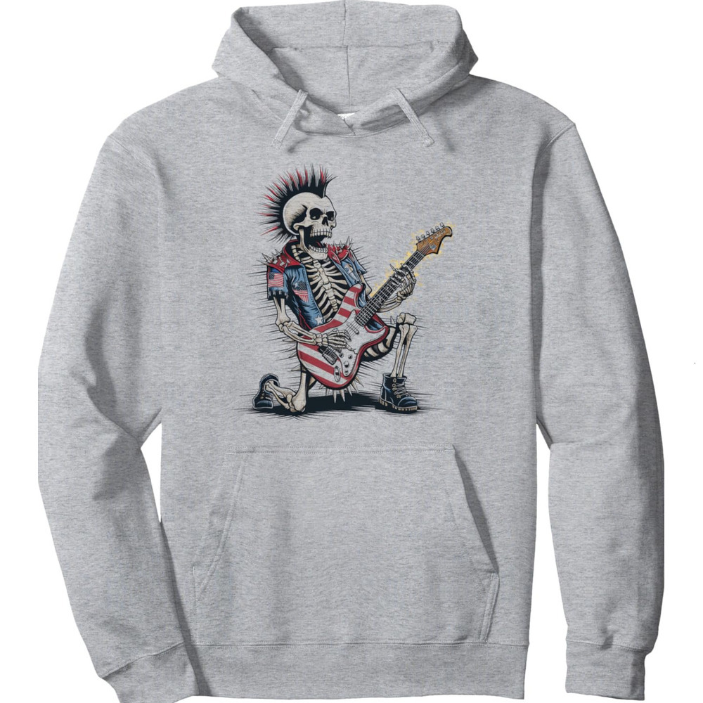Hoodie for Mens Womens Punk Rock Skeleton Guitar USA Flag 4th Of July Gift Pullover Hoodie Graphic Hoodies sweatshirt