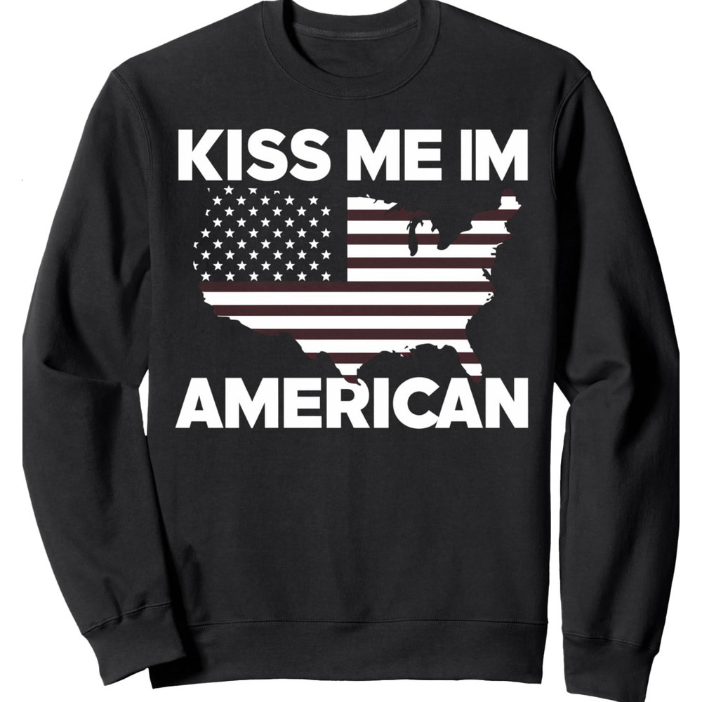 Long Sleeve Shirts for Men sweatshirt American Flag USA Map Kiss Me I'm American 4th Of July Gift Sweatshirt T shirt Tee Streetwear Casual tops c