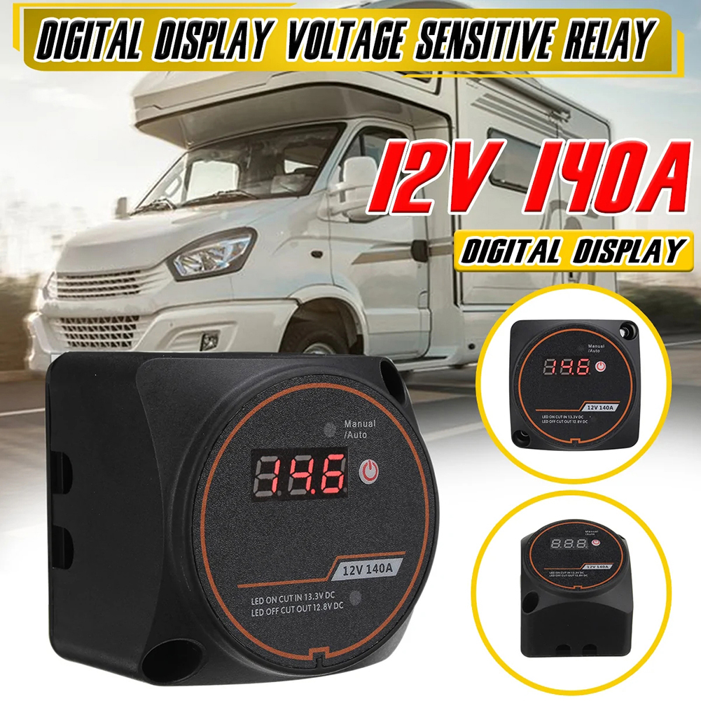 12V Battery Isolator Switch with Digital Display 140A Intelligent Isolator Switch Voltage Sensitive Relay for Auto for RVs