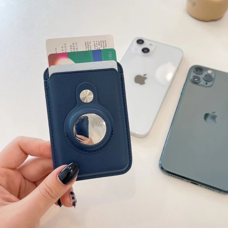 Leather Protective Case Card wallet For Apple Airtag For iPhone 14 13 12 Anti-Lost Case For Magsafe Magnetic Wallet Card Pocket