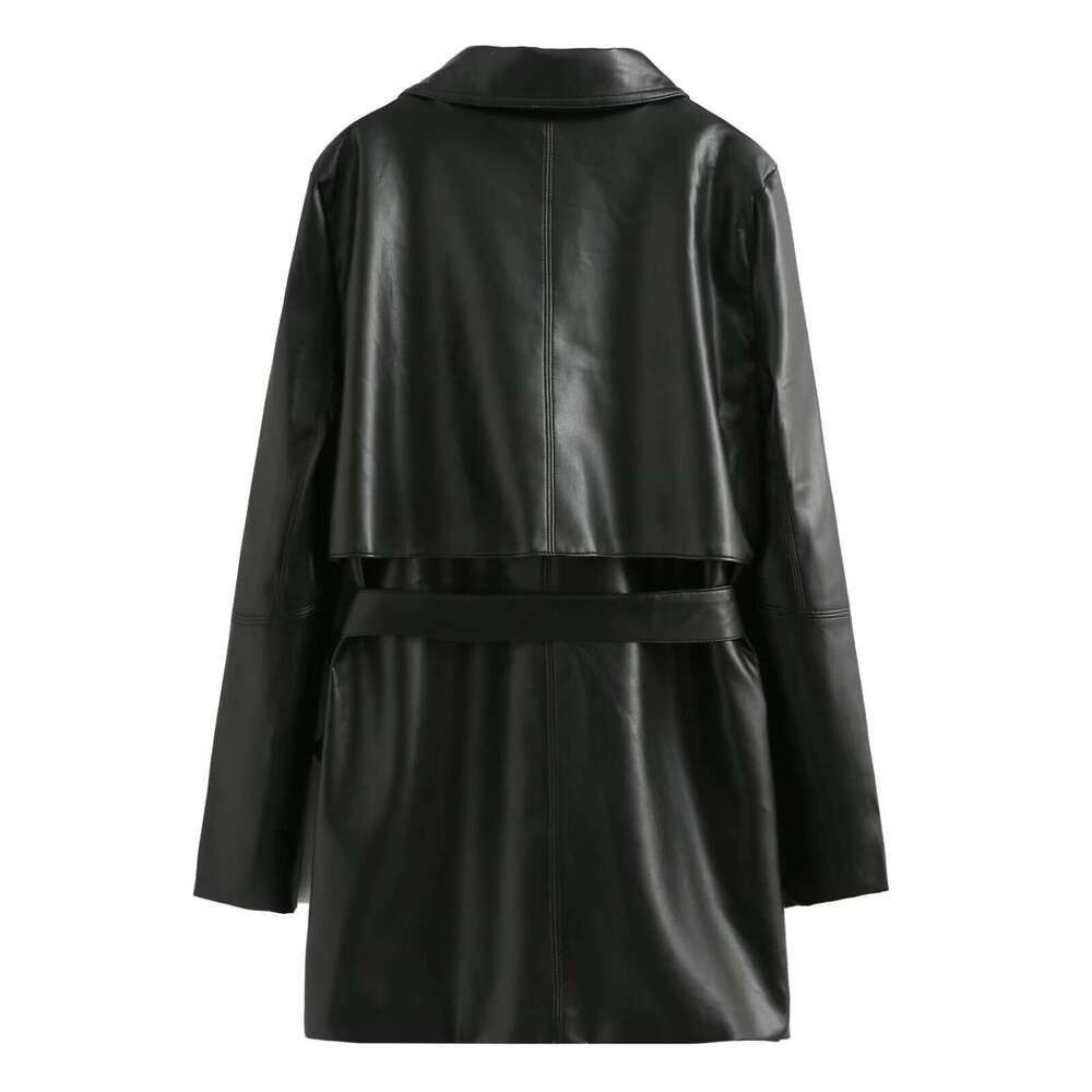 shanshi leather jacket women Women's clothing Fashionable motorcycle style lapel faux leather jacket