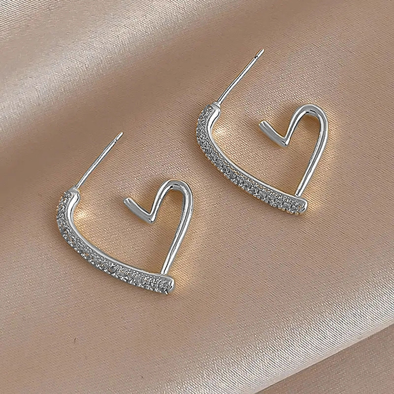 Stud Classic Open Heart Zircon Earrings Women's 925 Sterling Silver Heart Shaped Crystal Earrings Gold Diamond Stud Earrings Wedding Jewelry
