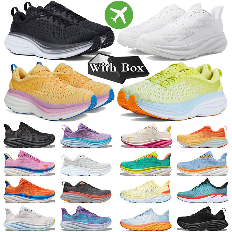 With Box one clifton 9 bondi 8 running shoes mens trainers Triple Black White Airy Blue womens sneakers sports