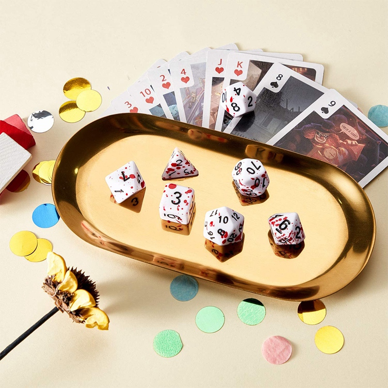 14 Pieces Blood Splatter Dice Polyhedral 7-Die Dice Set For RPG DND Role Playing Dice Games