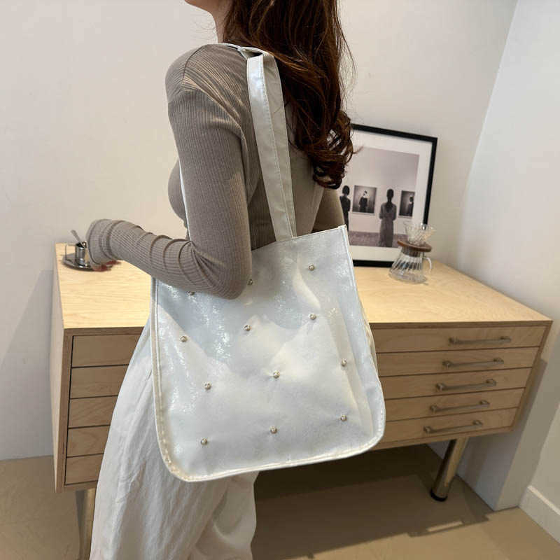 Minimalist Shoulder Bag With Bead Decoration Niche Design Hand-held Dual Shoulder Commuting Women's Bag