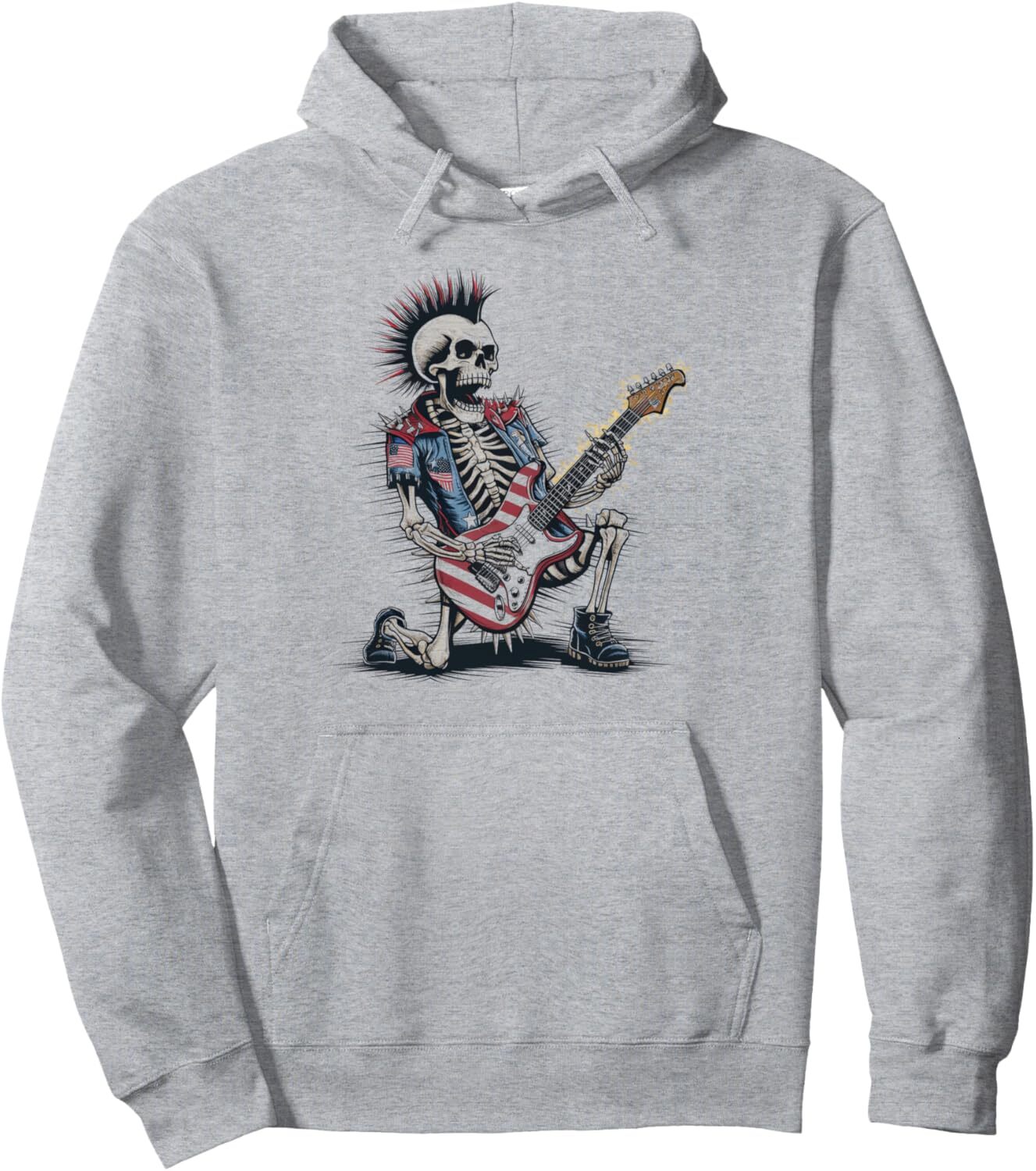 Hoodie for Mens Womens Punk Rock Skeleton Guitar USA Flag 4th Of July Gift Pullover Hoodie Graphic Hoodies sweatshirt