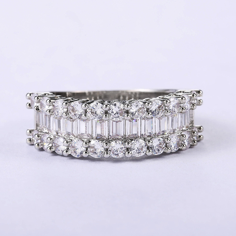 Solitaire Ring 925 Sterling Silver Plated White Gold Square Zirconia Women's Ring White Gold Diamond Ring Square Crystal Wedding Ring Luxury Jewe