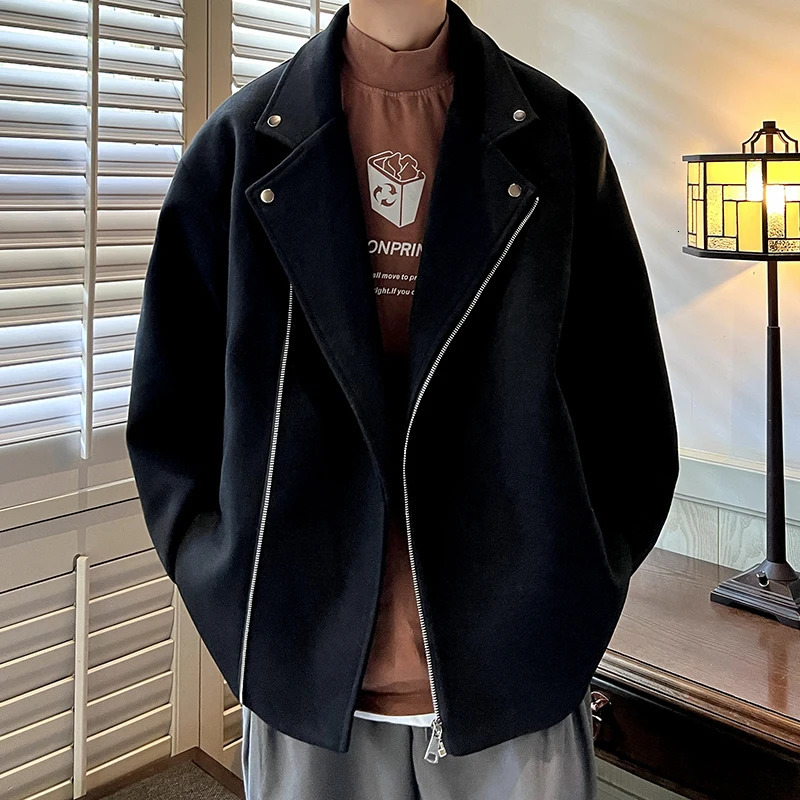 Winter Thickened Short Woolen Coat Men Warm Casual Zipper Woolen Jacket Men Korean Loose Thick Woolen Coat Mens Jackets Coat 241111