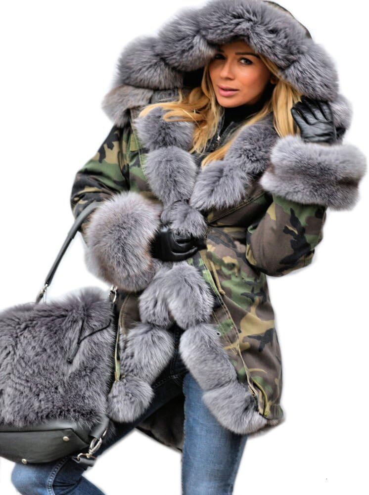 Women Thicken Warm Winter Coat Hood Down Parka Fleece Fur Outdoor Overcoat Long Jacket Outwear