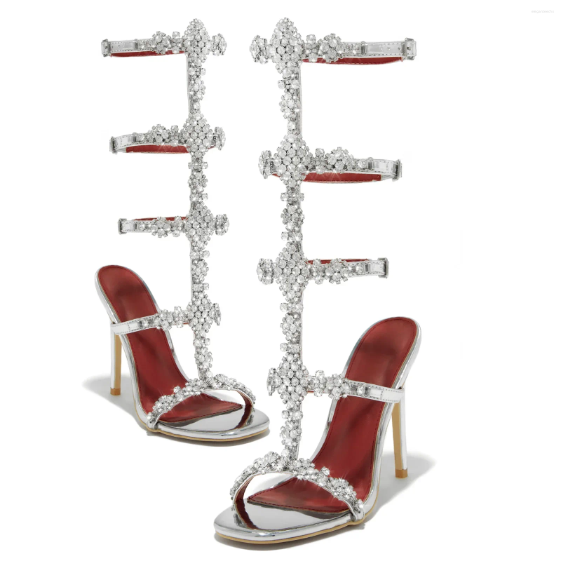 2025 S Fashion Designer Sandals Rhie Decoration Thin Heel Black Sier Shoes Size Cm Square Toe Novelty Atos Mujer Bg