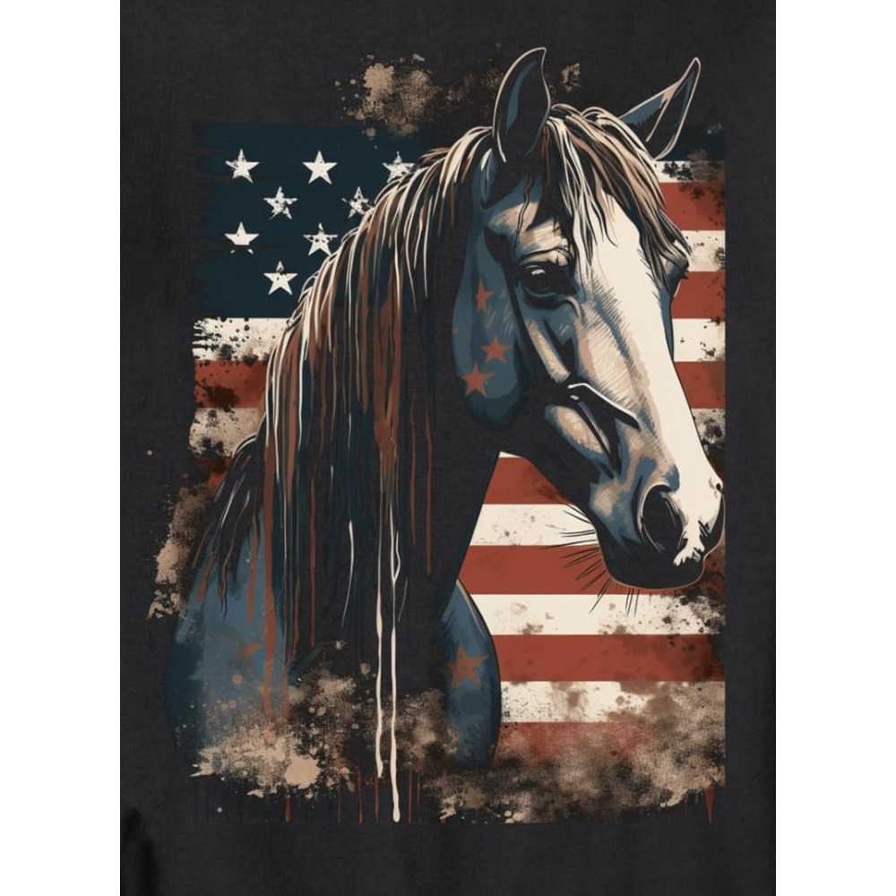Long Sleeve Shirts for Men sweatshirt Horse American Flag USA 4th of July Graphic Tee for Boy Girl Sweatshirt T shirt Tee Streetwear Casual tops cloth