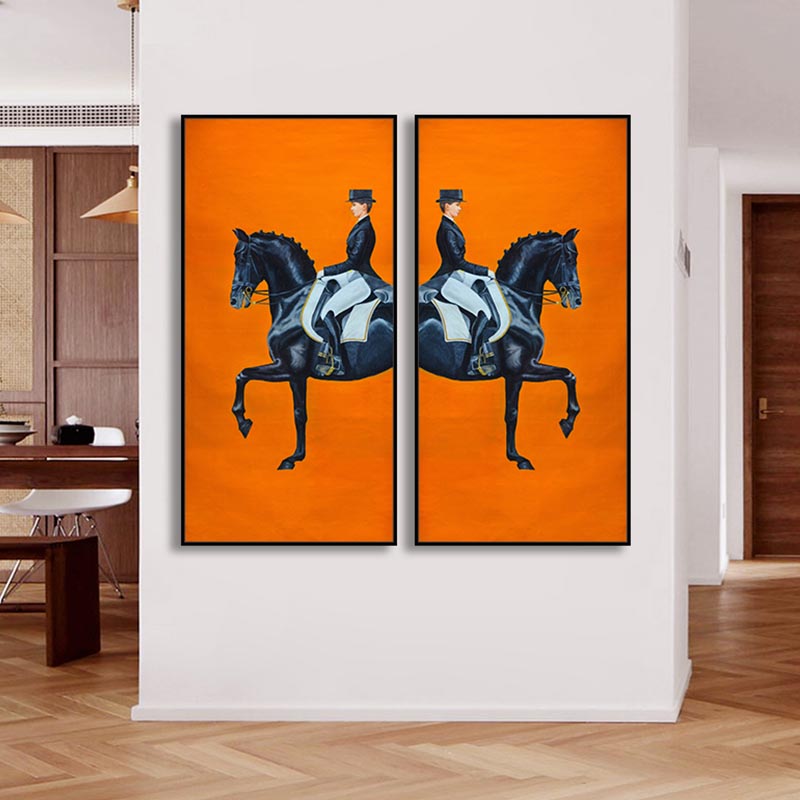 Modern Orange Horse Racing Canvas Print Painting Poster Wall Art Pictures Living Room Hallway Porch Large Size Home Decoration