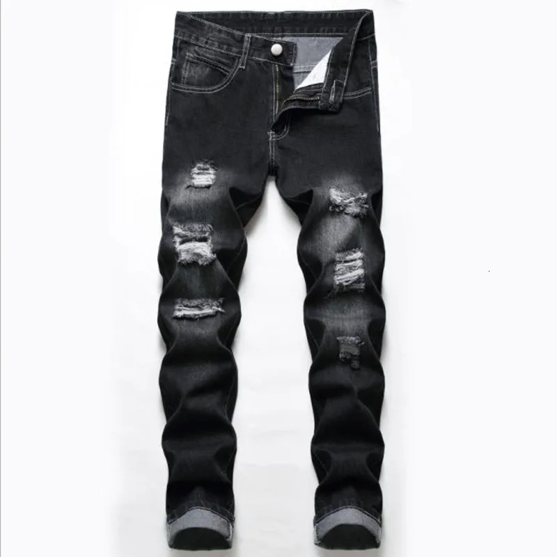 Mens Ripped Jeans Spring Autumn ner Slim Fit Black Gray Denim Pants Male Distressed Destroyed Trousers 241111