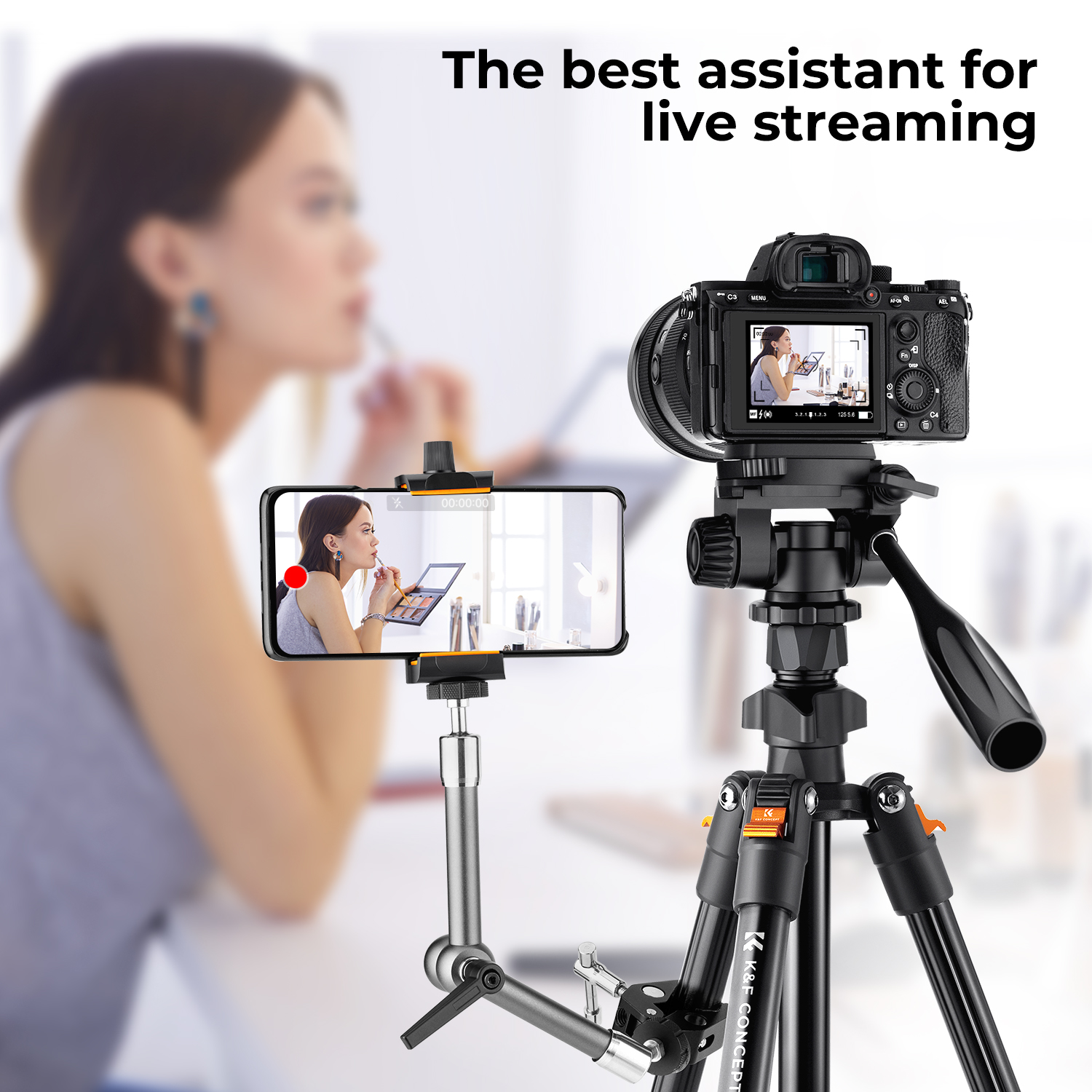 K&F Concept 64 /177cm Video Lightweight Portable Travel Tripod with 3-Way Swivel Pan Tilt Head for Phone SLR DSLR Camera