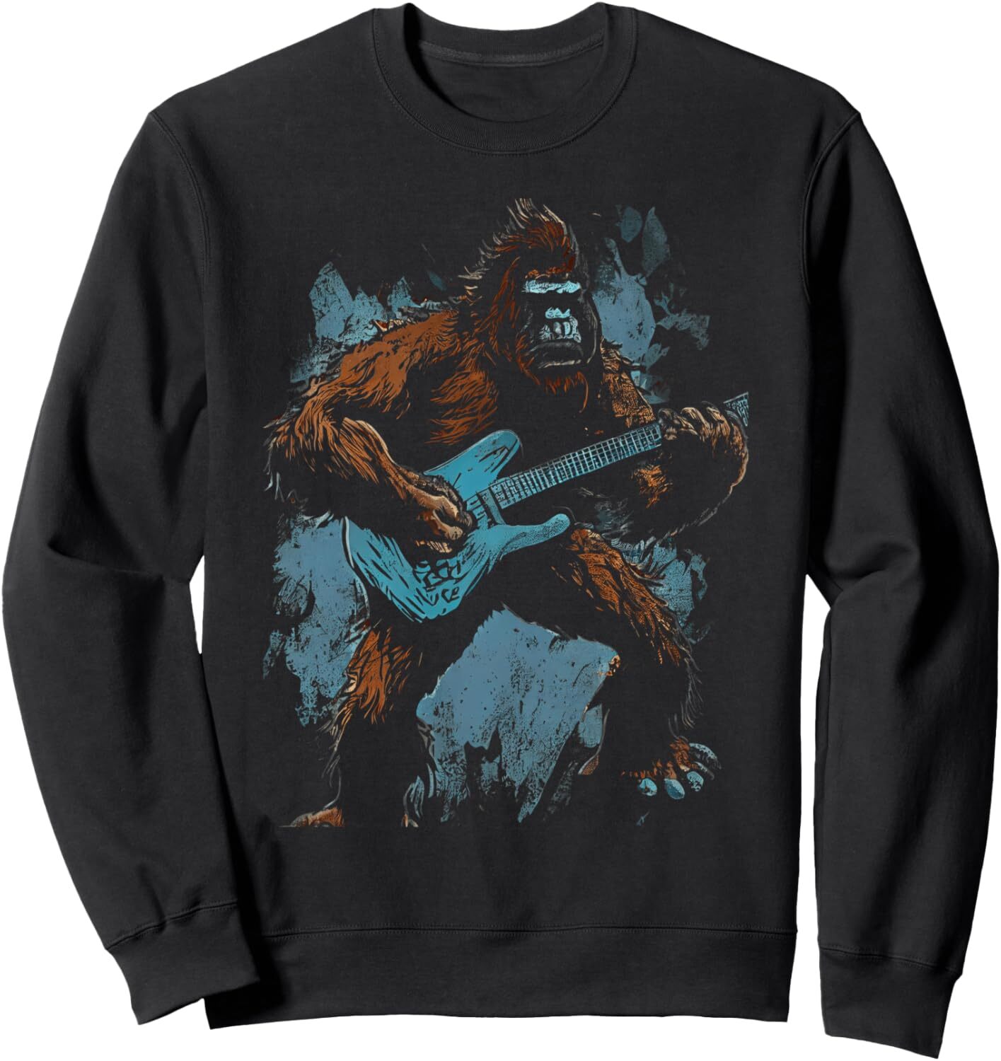 Long Sleeve Shirts for Men sweatshirt Bigfoot Playing Guitar Graphic Tees for Men Women Boys Girls Sweatshirt T shirt Tee Streetwear Casual tops cloth
