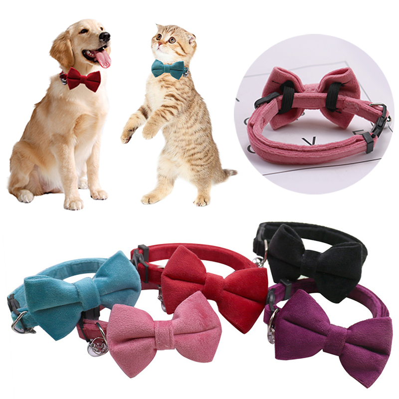 Safety Elastic Bowtie Cat Collar with Bell Adjustable Buckle Bow Tie For Small Dogs Velvet Pet Supplies Pet Accessories