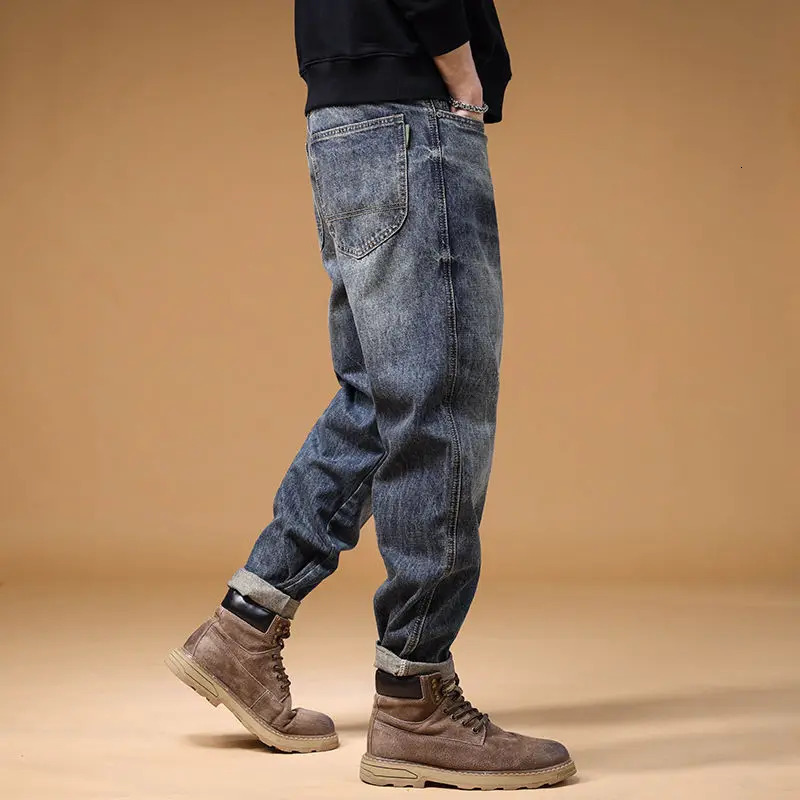Mens straight jeans mens jeans with pockets Trouser harem bag regular Y2k streetwear retro style 241108