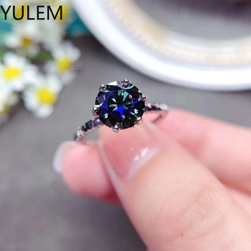 New 2CT Colorful Moissanite Diamond Solitaire Ring for Women Fine Jewelry 925 Sterling Silver Statement Engagement Wedding Gift