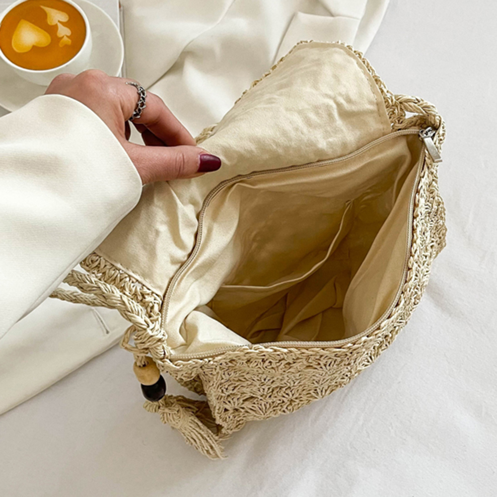 Summer Beach Straw Bag Design Women Shoulder Bag Straw Messenger Crossbody Bag Raffia Hollow Woven Handbag Phone Purse Vacation