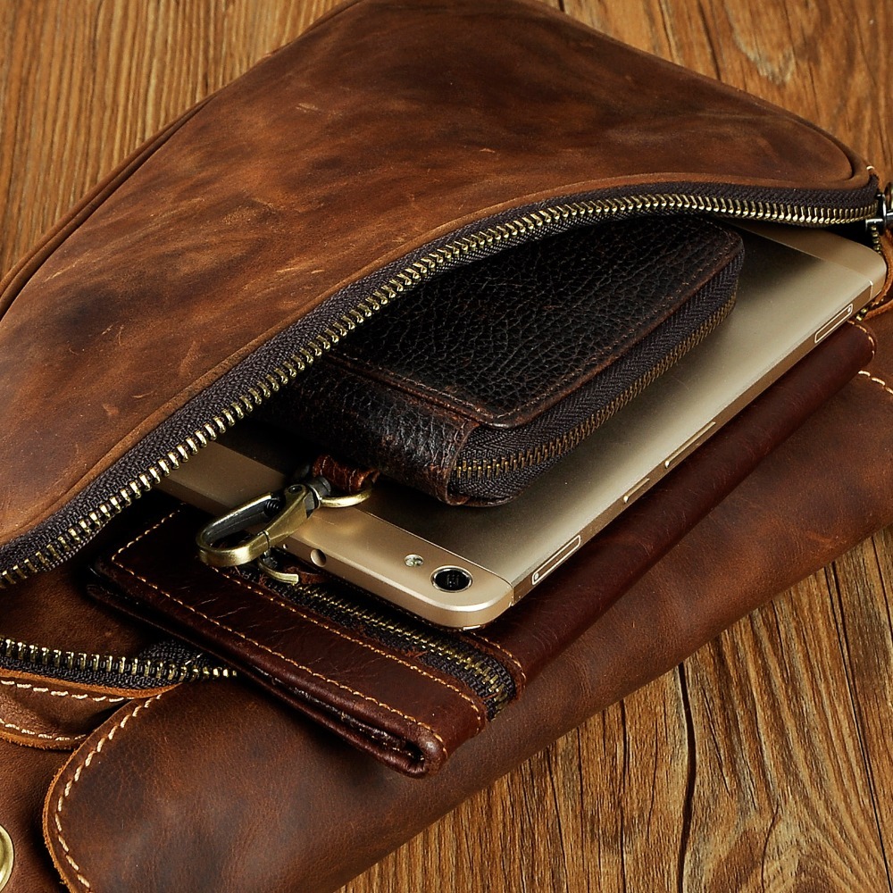 Hot Sale Men Genuine Bull Leather Waist Pack Triangle Chest Bag Sling Bag Design One Shoulder Bag Crossbody Bag For Male 9976