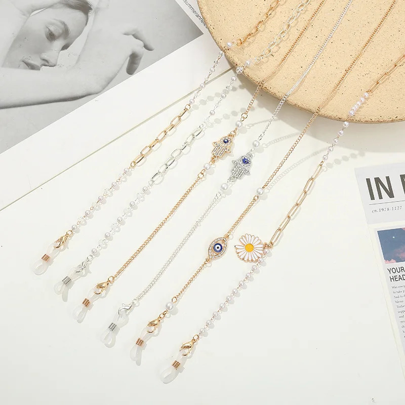 Fashion Metal Glasses Chain Mask Hanging Rope Womens Retro Pearl Sunglasses Hanging Rope 241108