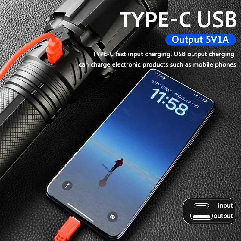XHP360 high-power LED flashlight 15000LM portable flashlight charging ultra long distance outdoor emergency camping light X241111