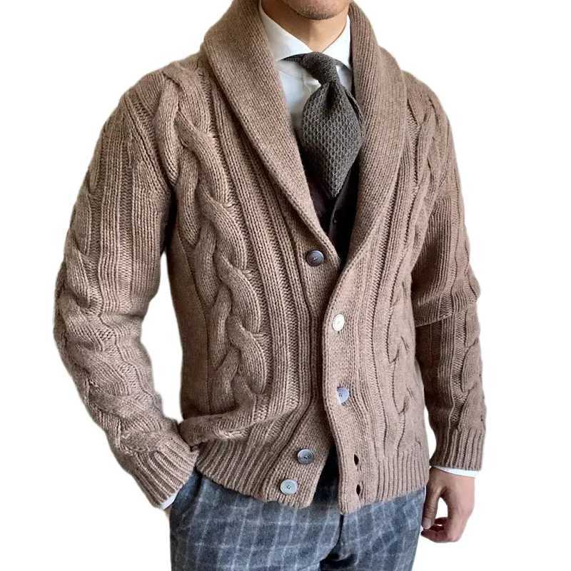 New Arrival Autumn and winter luxury new knitted cardigan wool sweater mens collar long Sve twisted wer sweater mens top Z241111