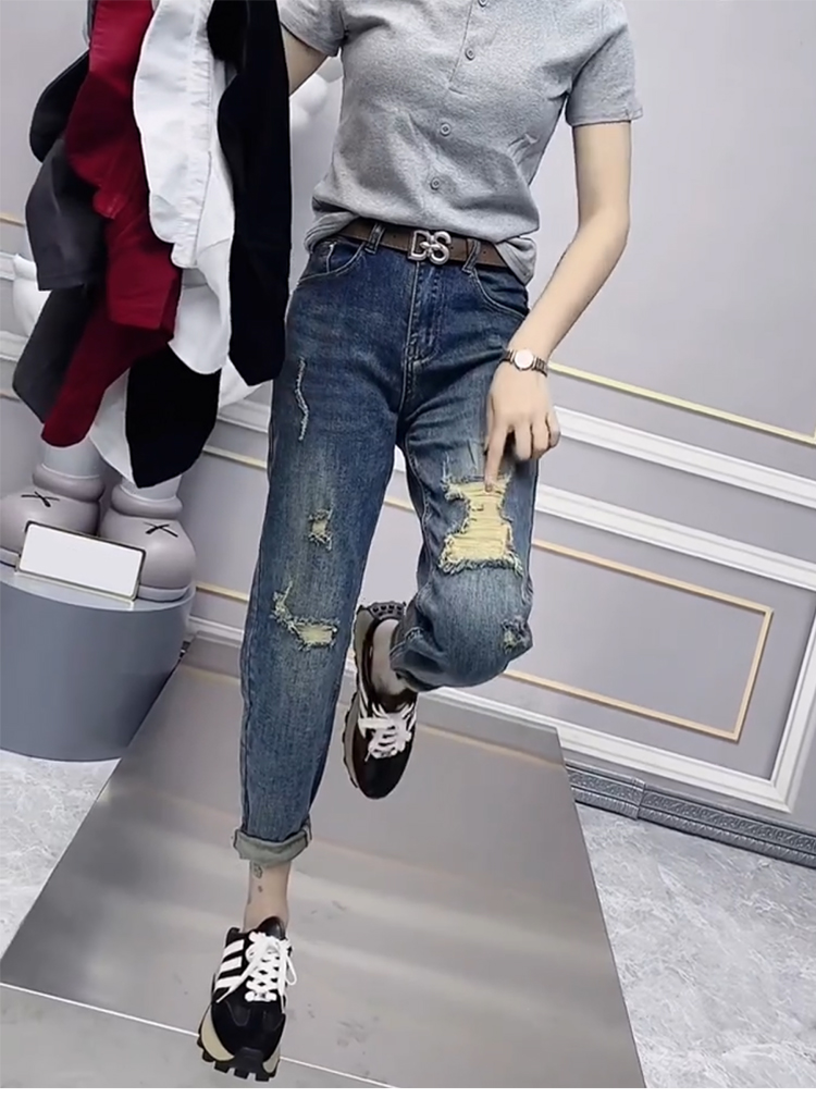 Large Size Ripped Jeans Women's Summer Thin Model 2023 New Radish Daddy Pants Fat Mm Thin Haren Pants Y2k