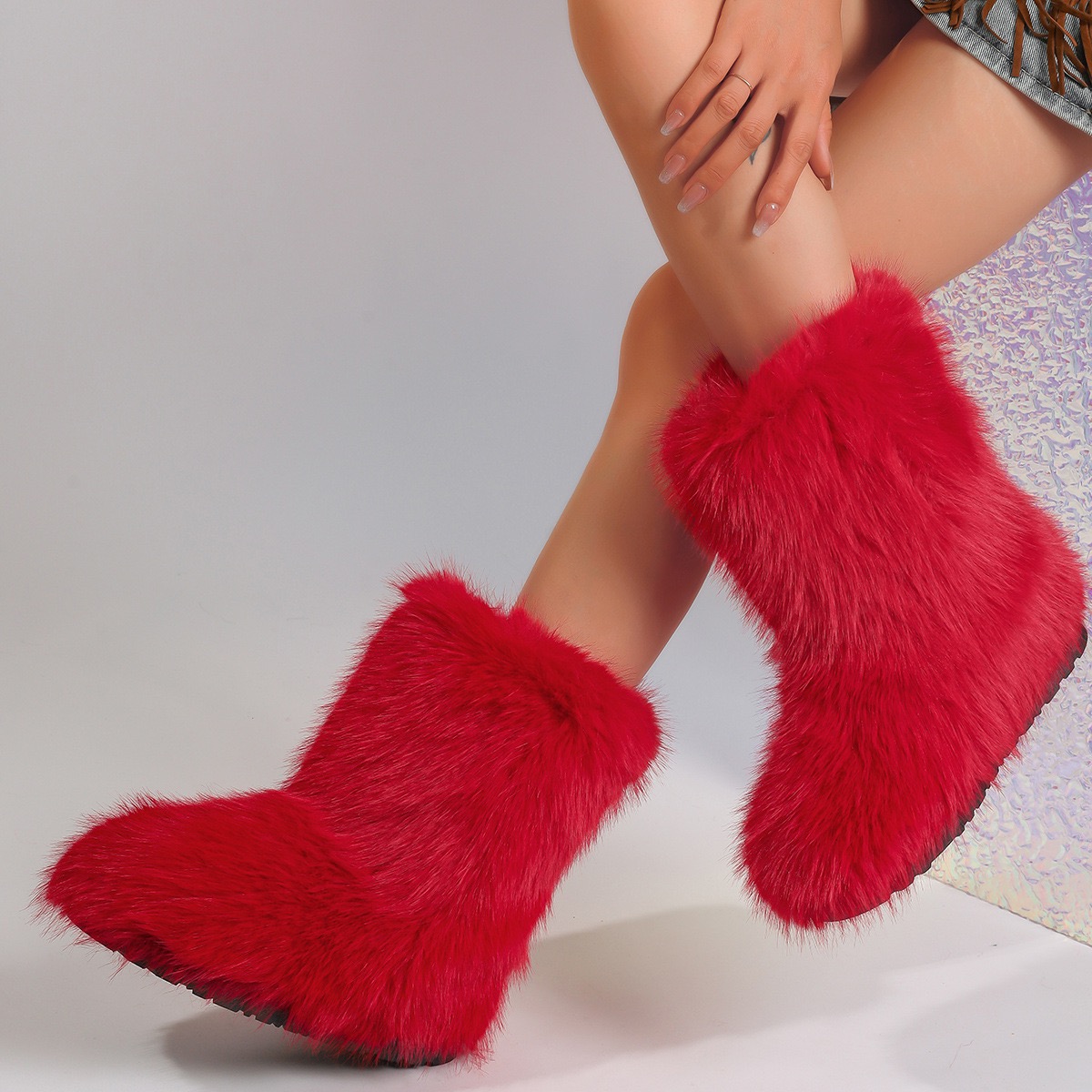 Womens Winter Snow Outdoor Furry Real Raccoon New Boots Woman Fox Fur Warm Platform Shoes Fashion Bottes