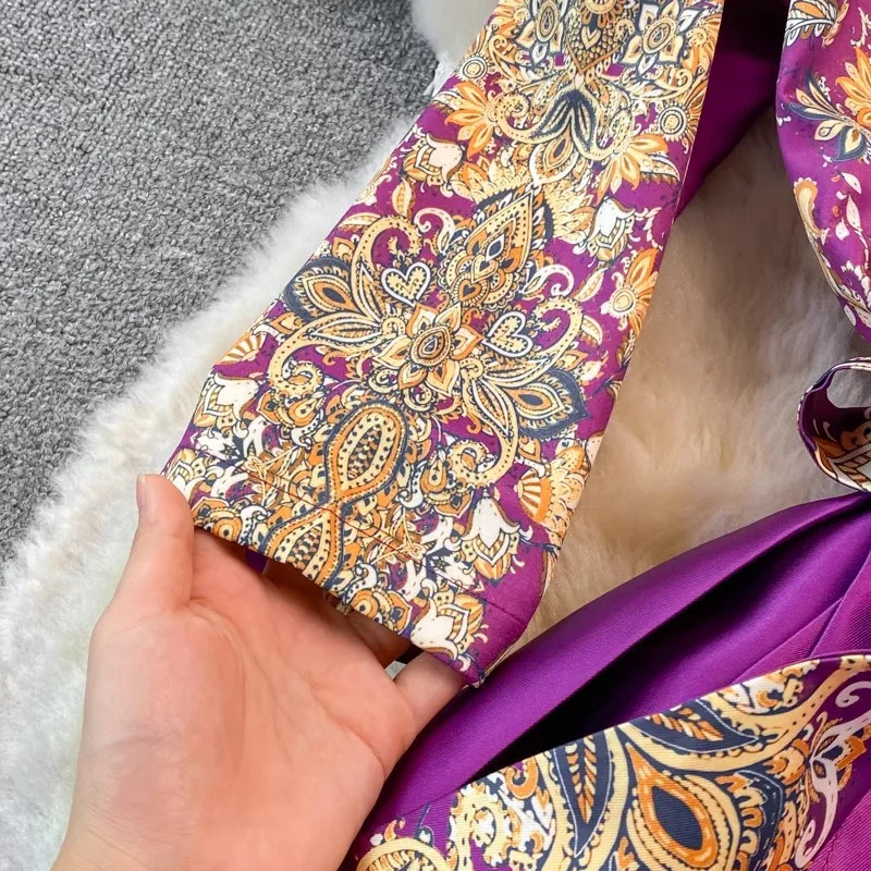 JAMERARY Elegant Flower Print Paisley Midi Autumn Dress Womens V Neck Laces Up Belt Midi Robe Party Vestidos 241111