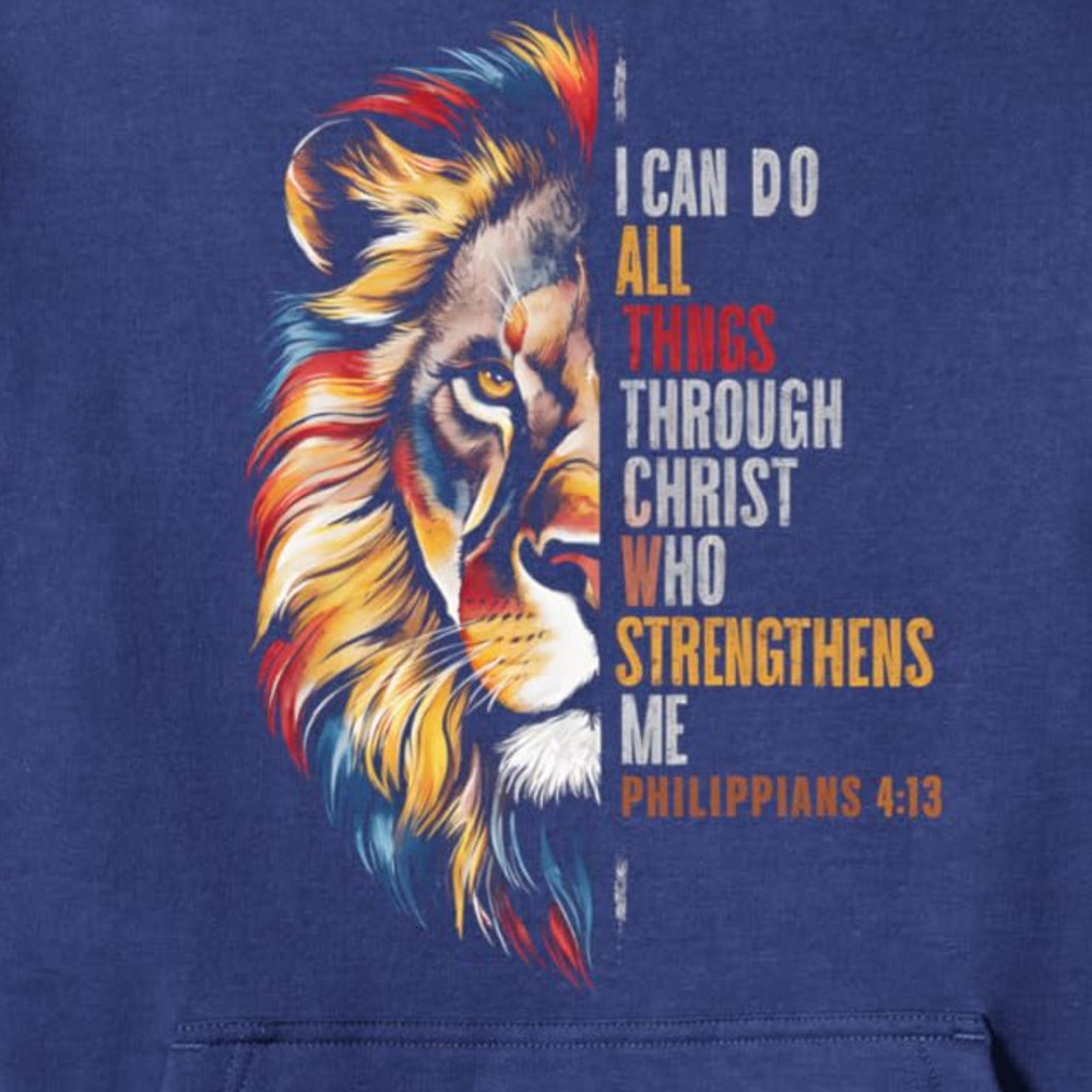 Hoodie for Mens Womens Philippians Scripture Lion Strengthen Grace Faith Graphic Pullover Hoodie Graphic Hoodies sweatshirt