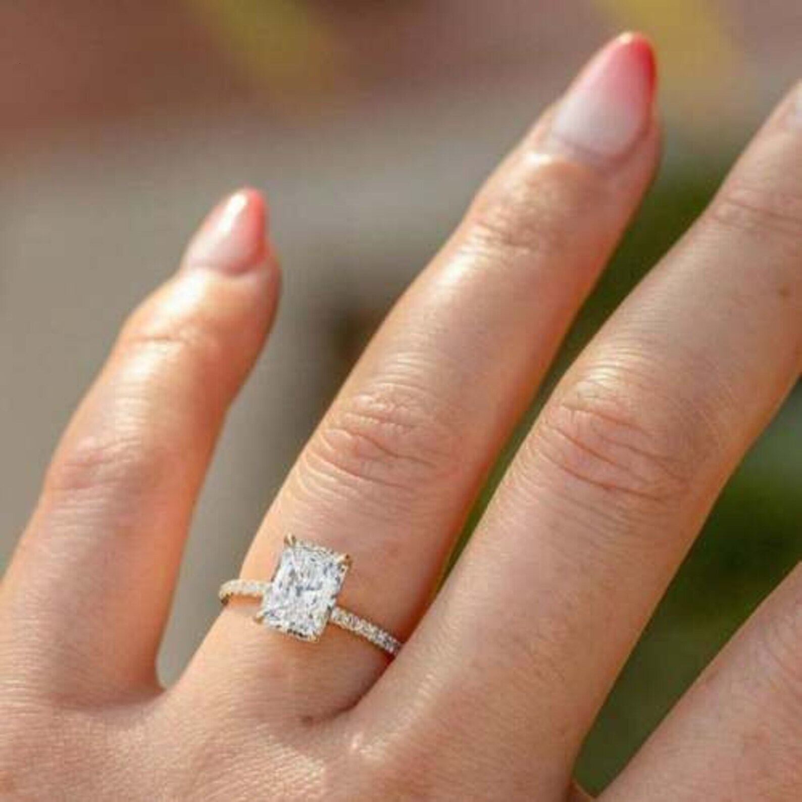 9.00X7.00 MM Radiant Cut Moissanite Hidden Halo Promise Engagement Ring Sterg Sier Minimalist Women's White 2 Pcs gorgeous