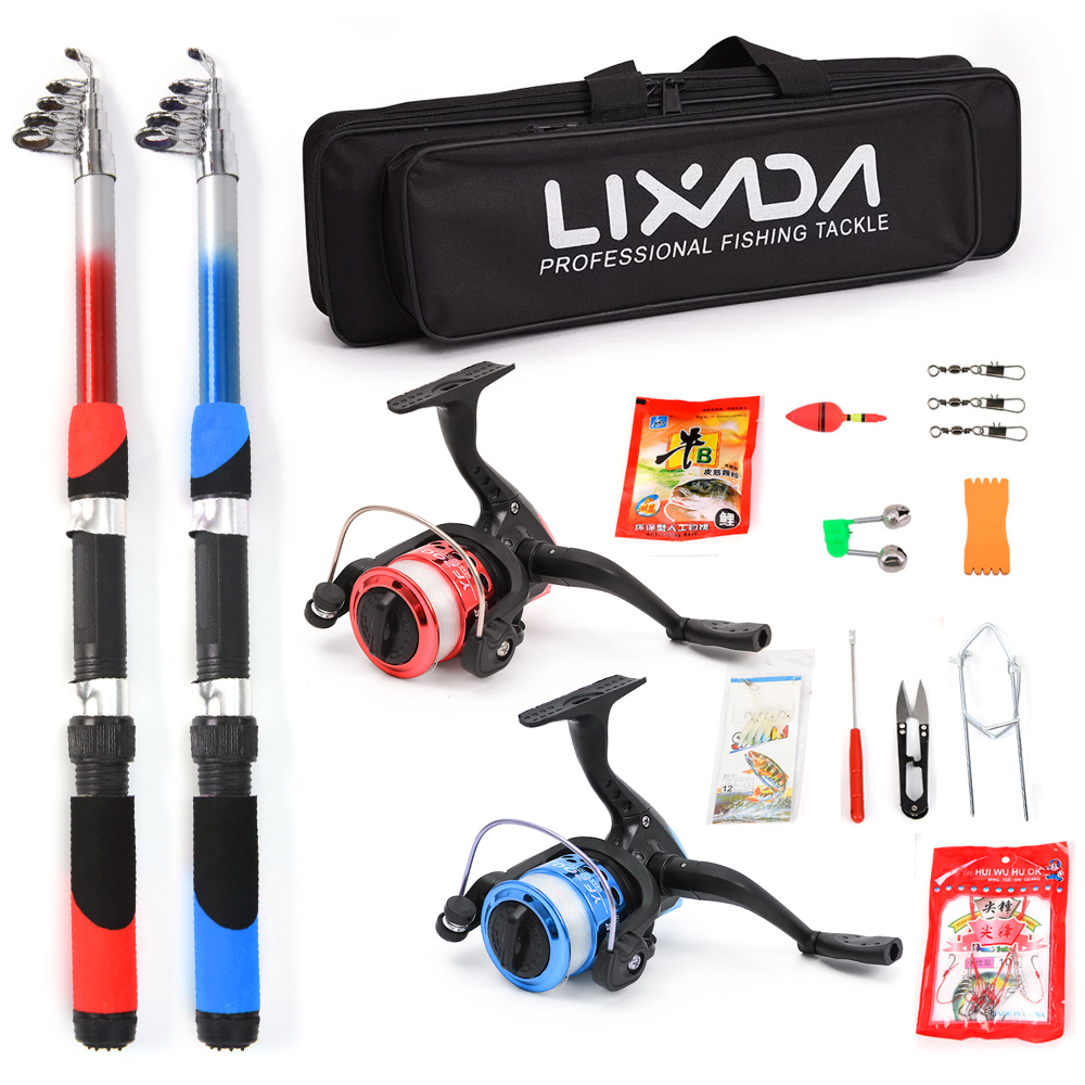 Lixada Fishing Rod Reel Combo Full Kit with 2PCS 2.1m Telescopic Fishing Rods Spinning Reels Lures Hooks Bag Fishing Accessories