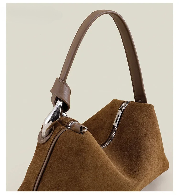 Dark Red Coffee Matte Suede Leather Pillow Tote High Quality Women's Handbag Winter Autumn Female Shoulder Bag Suede Vintage Style BagVoyage