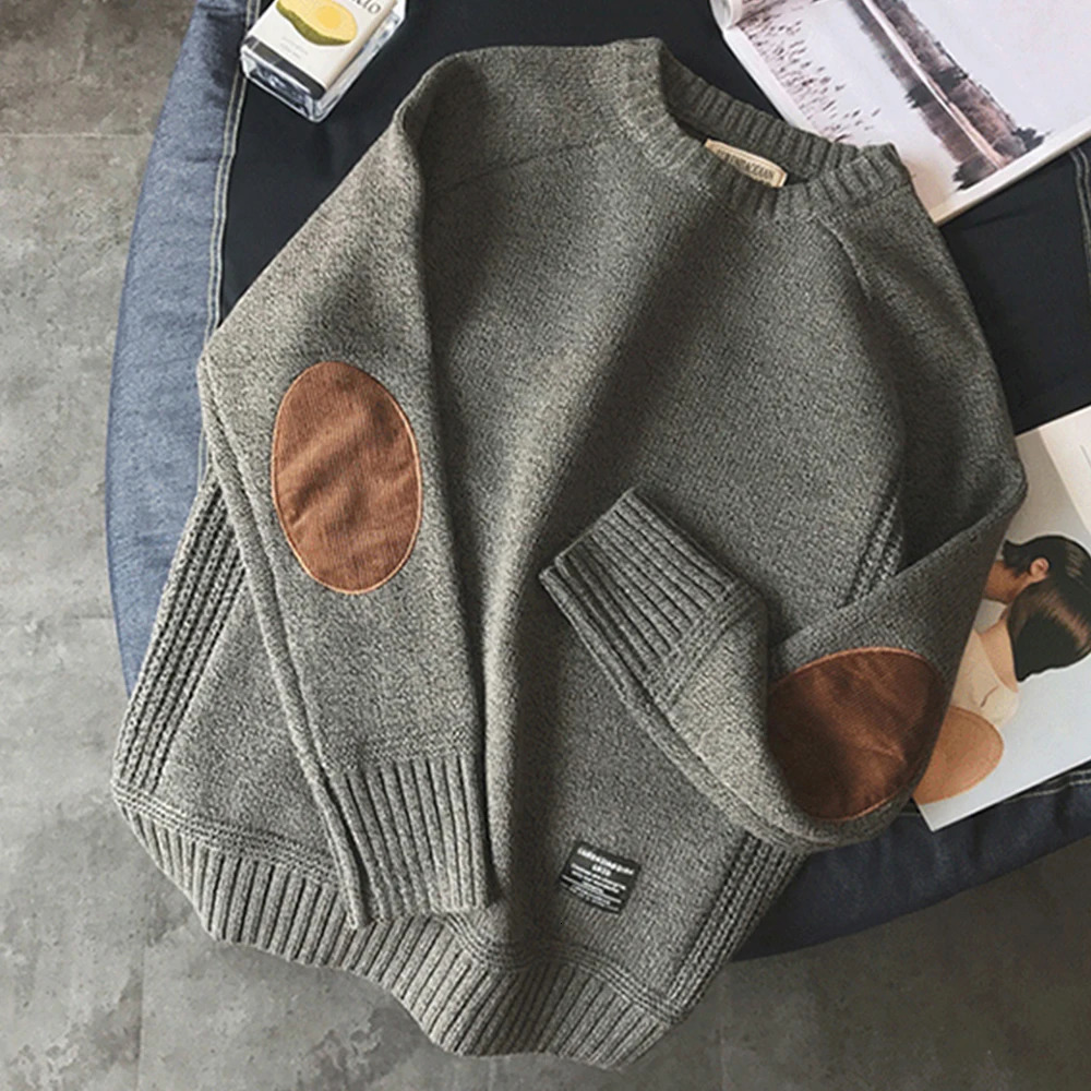 Men Pullover Sweater Fashion Patch ns Oversized Knitted Harajuku Streetwear Thick O Neck Causal Pullovers Wool 241111