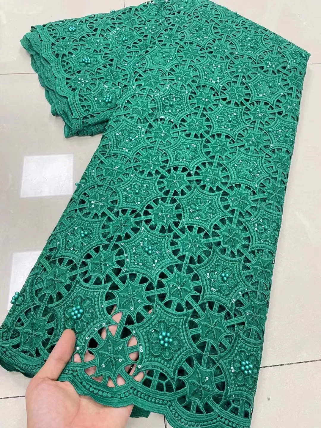 African Milk Silk Cord Lace Fabric 2023 High Quality Lace With Beads Water Soluble Nigerian Guipure Cord Lace For Wedding Dress
