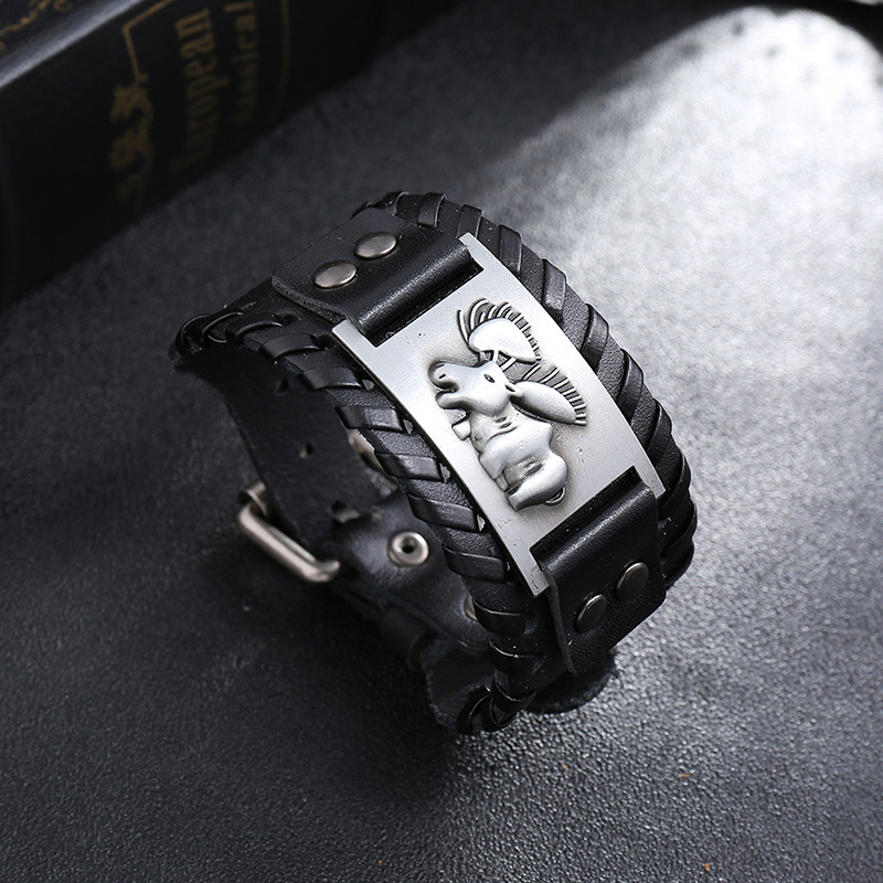 Totem Design Charm Wide Leather Bracelet Nordic Viking Rune God Deer Men's Bracelet Punk Leather Woven Accessories Party Jewelry
