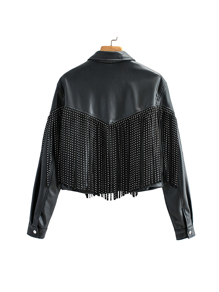 Autumn Winter Tassel Rivet Faux Leather short Jackets Women Loose Moto Bike Soft PU Leather Coat Single Breasted Outwear