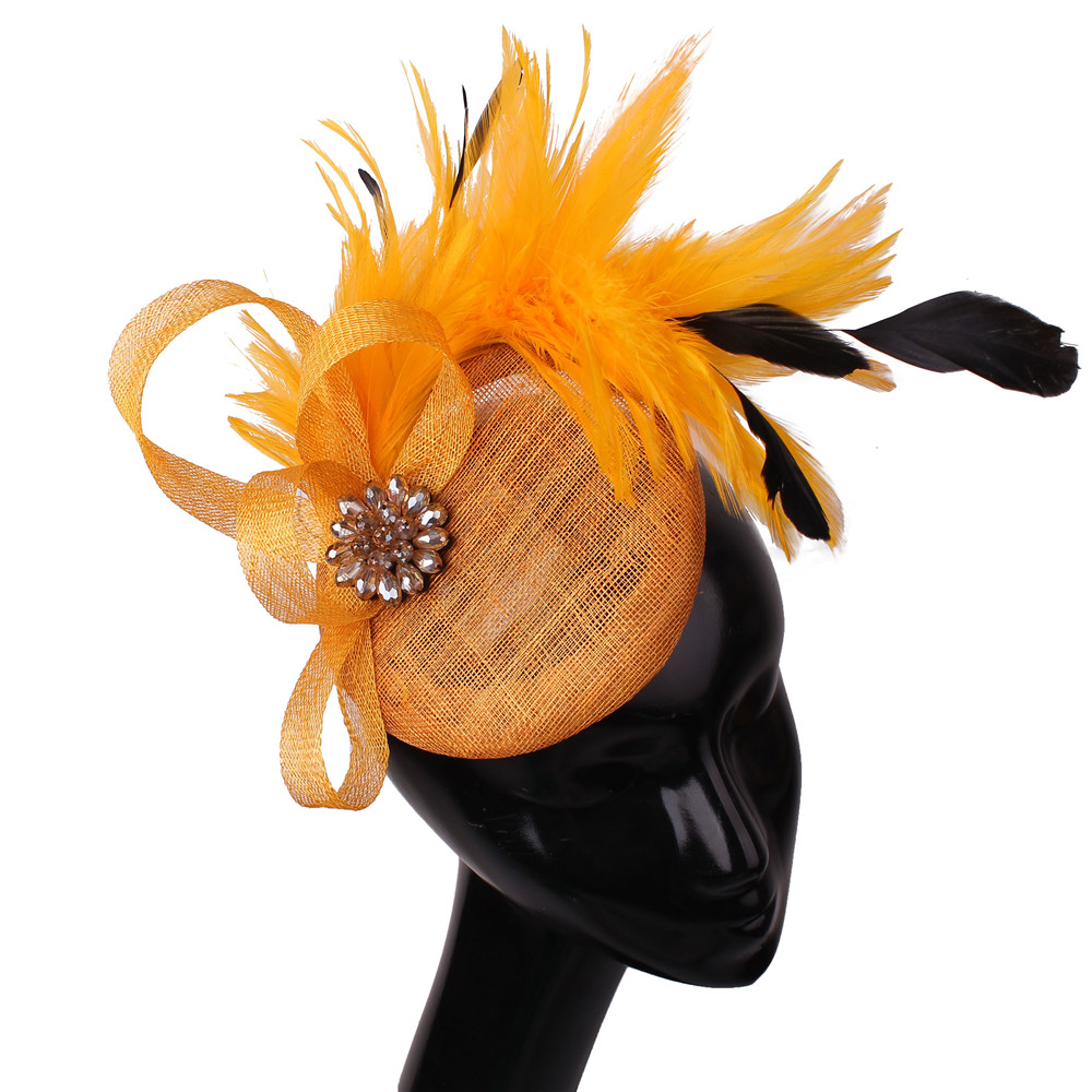 Orange Fancy Feathers Hat Millinery for Ladies Headpieces Sinamay Elegant Fascinator Women Tea Party Royal Race Hair Accessories