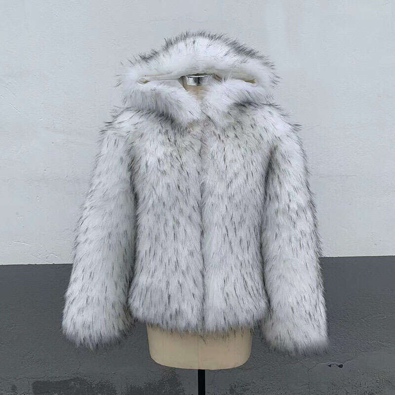 shanshi fur coat women Winter women's high-quality imitation raccoon fur coat, luxurious loose fitting hooded thick warm oversized coat